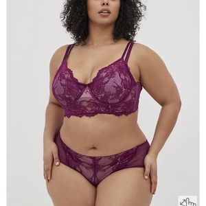 Torrid 3 Plus Longline Bralette Unlined underwire Purple Dot Lace